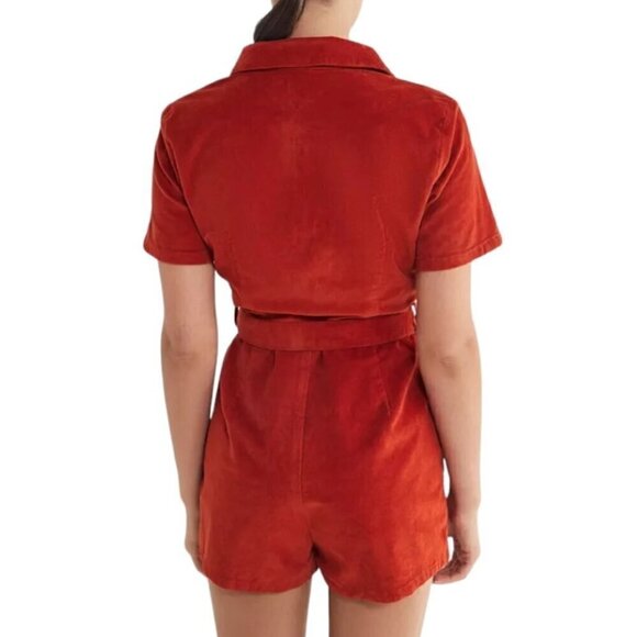 Urban Outfitters BDG Hello Sunshine Corduroy Zip Front Romper Rust Orange - Picture 5 of 12